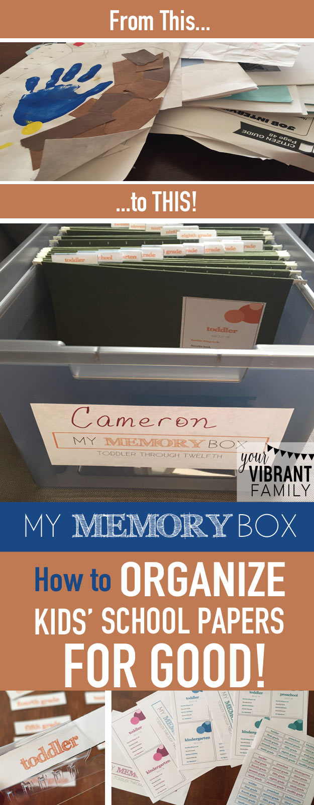 Oh my gosh... YES! Finally a great way to organize kids school papers once and for all-- from their toddler years through twelfth grade! What a great keepsake to pass on to your kids too! You'll be doing a happy dance after reading this!