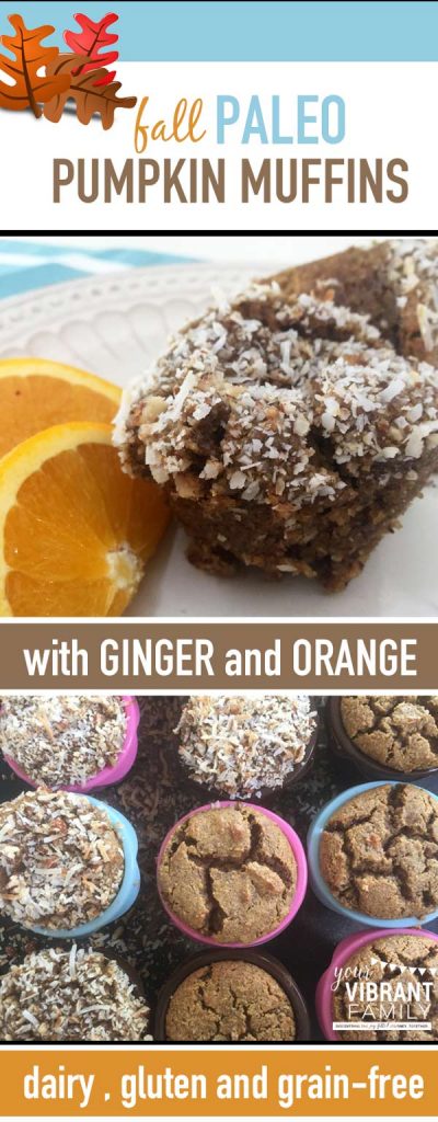Just wait until you smell these cooking in your kitchen! Your family will LOVE these amazing fall Paleo Pumpkin Muffins! Made with ginger, orange, cinnamon and coconut, eating these muffins is pure heaven for your tastebuds. And because they're dairy, gluten and grain-free, they're healthy for your body as well. What a great way to say hello to fall!