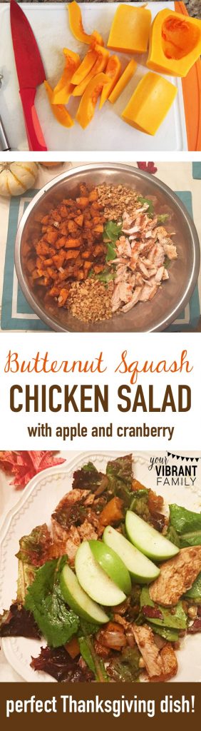 Looking for the perfect Thanksgiving side dish? Or an awesome salad dinner meal that captures the flavors of fall? You'll love this Butternut Squash Chicken Salad with apples and cranberry! It's what I bring every year to our family's holiday dinner!