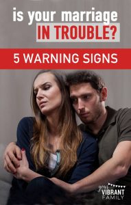 Everyday we hear gut-wrenching stories of marriages--and families--falling apart. None of us want this for our marriage! For the health of your marriage (or that of a friend) check out this biblically based list of 5 warning signs of a marriage that may be headed for trouble.