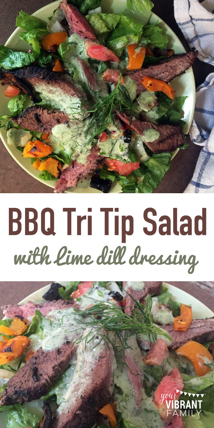 Looking for a healthy salad that's easy to make and is bursting with the amazing flavors of barbecue (and specifically the awesomeness of Tri Tip)? Oh man, have I got a salad for you (especially if you have meat lovers in your family)! You've got to try this tasty BBQ Tri Tip Salad with Lime Dill Dressing!